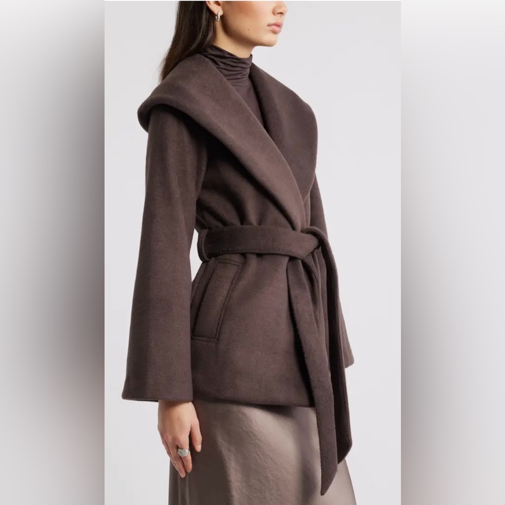 NWOT  Rachel Zoe Brown Hooded Wrap Coat - Picture 15 of 16